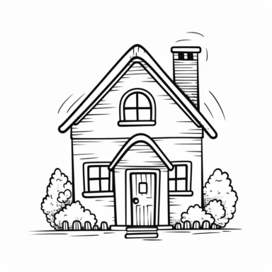 black and white house clipart, hand drawn house, doodle, cute house, clean and simple line art, no shadows, no background