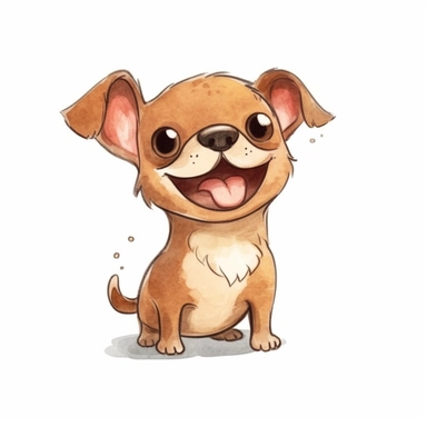 a happy cute chihuahua puppy .watercolor whimsical minimalist illustratoin .dogecore .drawing outline.full body .outline. diecut .Clipart. On white background