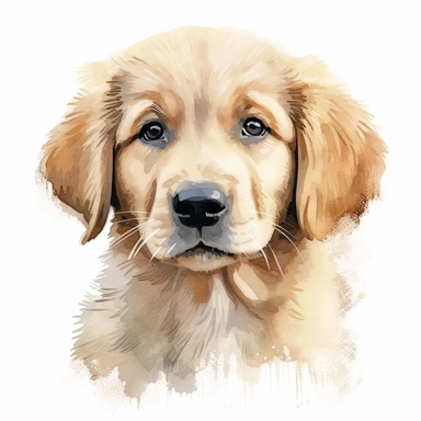 close up high detailed, Hand drawn watercolor clipart of a cute Golden Retriever puppy in Italy farm, on a white background