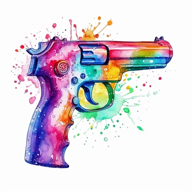 watercolor colorful clipart of a fun water gun, hd, on white background