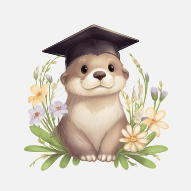 cute baby animals wearing graduation cap, flowers, in the style of Pixar, clipart, hd, on white background, - - ar 3:2, s 1000