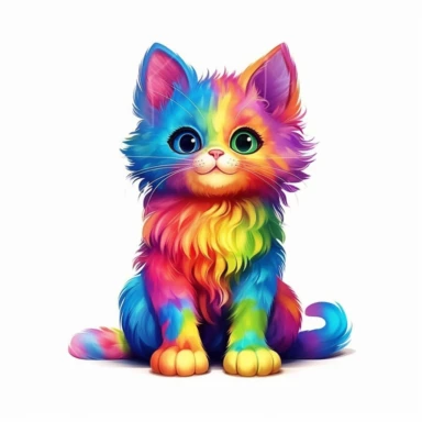 Cute Beautiful Happy Face Rainbow Cat is sitting full body Sublimation Clipart ,Cartoon,hyper realistic, intricate detail, illustration style,high solution,on the white background