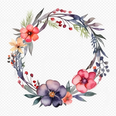 Springwood circle flower Christmas watercolor composition with twigs on a white background. wreath, frame, and border. Greeting card, poster, banner with space for text CUTE STICKER Frealistic cartoon in 32K UHD cute. 15 cm thick outline. Black color. There was no shadow on the ground. 8k with realistic watercolors and detailed illustrations. PNG clipart, transparent white background