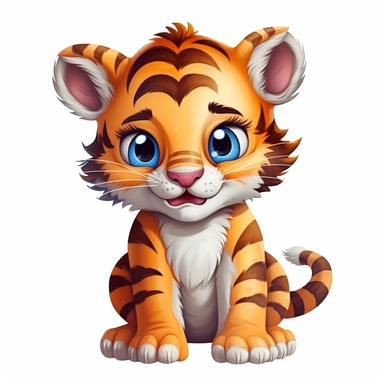 Vibrant color Beautiful baby tiger full body Clipart , Cartoon, high detail, illustration style, high solution, on the white background