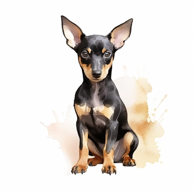 Toy Manchester Terrier dog, water color style, clipart, white background