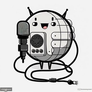 clipart of a cute microphone, full of circuits and cables and electronic components. Beautiful, flat, cute manga style, black and white, round image borders