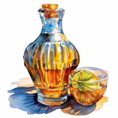 a Mexico Tequila in the style of watercolour clipart with detailed brush strokes