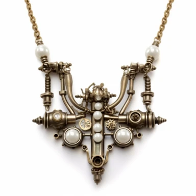 necklace with metal plumbing munsen clip and pearls