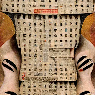 Punk Rock DaDA Surrealism Collage Art as illustrated by Hannah Hoch, DaDa+Surrealism, Ultra-HD, include picture cutouts of feet+guitars+newspaper clipppings