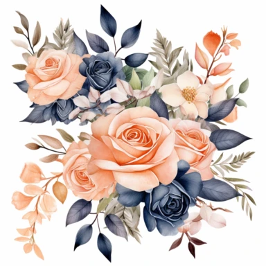 watercolour navy and peach roses floral clipart