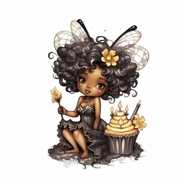 Birthday black Fairies Clipart, Illustration clipart, 4K, extremely detailed Sublimation Clipart,Cartoon,hyper realistic, intricate detail, illustration style,high solution,on the white background
