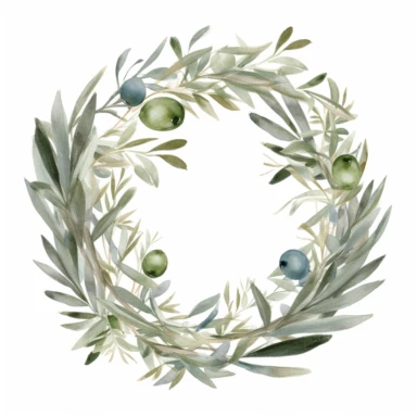 olive Wreath Watercolor - olive frame - Delicate ethereal soft frame for Wedding invite Logo - Digital clipart PNG