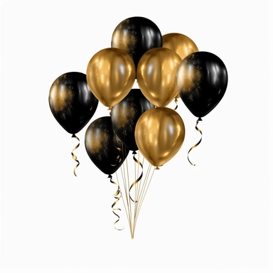 create a hand drawn watercolor clipart of a black and gold balloons, white background, 4k