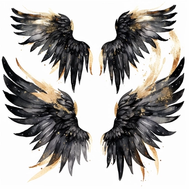 set of watercolor angel wings clipart, Black
