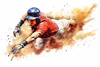 Watercolor, Design an action shot of a baseball player sliding into home plate clipart, hd, on a white background, spaced out