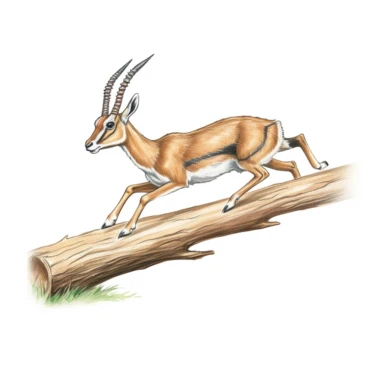 cute gazelle, gracefully leaping over a fallen log, soft pastels, clipart, on a white background