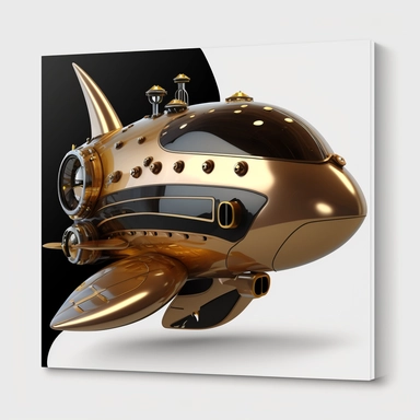 A spaceship, steampunk, copper black and gold color palette, realistic, bold line, clipart, sticker, white background, no shadow, 8k detail