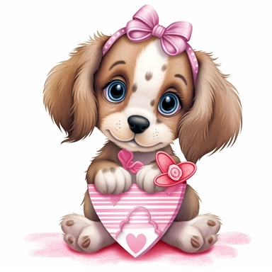 a very cute cuddly eyes happy puppy wearing a pink coat giving out heart's clipart Easter spring bunny scrapbooking Crafton digital paper white background