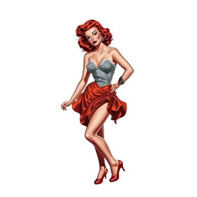 pin up clip art, full body, posing, red hair, white background, Betty Page style, PNG Clipart, Illustration clipart, 4K, extremely detailed