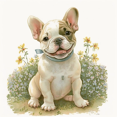 Cute - french style a smiling puppy clipart, smiling puppy, happy facial expression, on all fours, 1960, in the style of realistic watercolors, childlike innocence and charm, adorable eyes, rosy cheeks, shy posture, feminine sensibilities, realistic drawing in storybook illustration, pencil drawing by Angela Barrett, Elsa Beskow 300 DPI, valentines day themed, white background