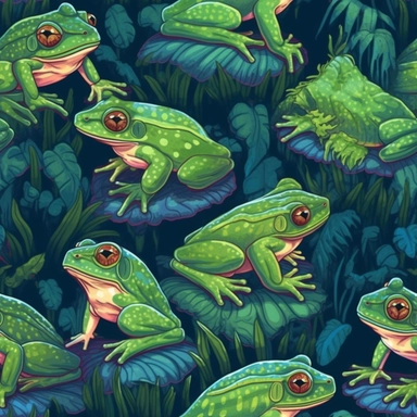 frogs, forest, colored pencil, painting, vector, clipart, dark green background, 4k,