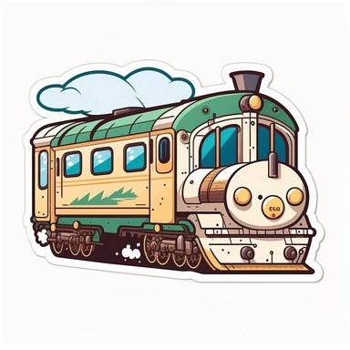 vector sticker design, anime style Christmas Train clipart, white background, flat colors