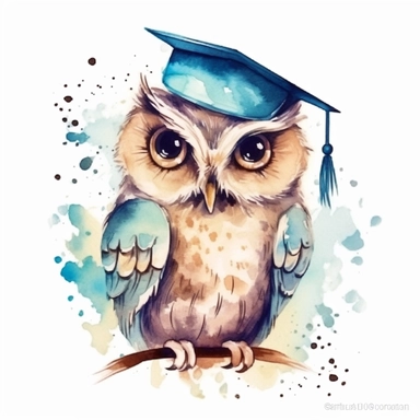 graduation owl, owl with graduation cap on head, watercolor clipart