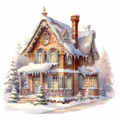 stunning gingerbread house in snow, soft faded colors, Christmas clipart by Thomas Kinkade, Marjolein bastin