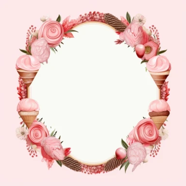 frame design, cute,ice cream decoration, clipart, illustration image, png, simple, baby pink