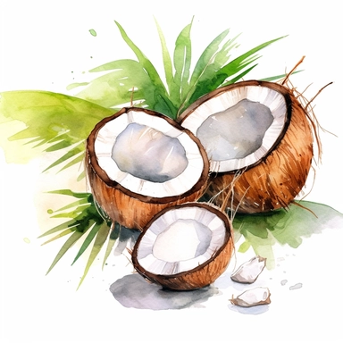 watercolor fresh coconut clipart,white background