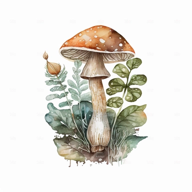 wild mushroom, archive illustration, cute, watercolor, white background, clipart