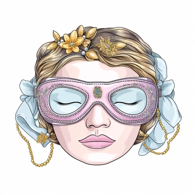 sleeping mask, detailed drawing, clipart style, flat style, chanel style, pastel colors, isolated on white