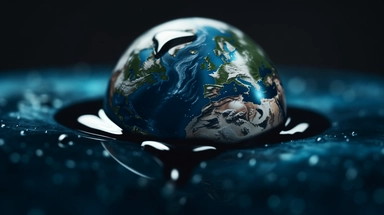 a close up of a water droplet with a globe in the background, (art station), clipart, dying earth, featured on shutterstock, aliased, flat matte art, by Tomek Setowski, water damage, connectedness, commercial banner, earth visible below, emotional release, 3dcg, 2019, clipart icon