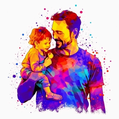 clipart father happy moment with child, magic moment, cute, vivid colors, white background, contour, stroke, no text, no watermark