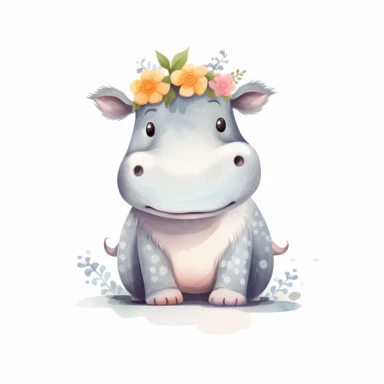 a baby hippo clipart with illustration, full body shot ,8k, style of Bohemian, style of Anna Süßbauer and Jon Klassen,vector, Vector, white background,Solid Background, Sharpness and clarity, masterpiece, trending on Artstation and Dribbble.