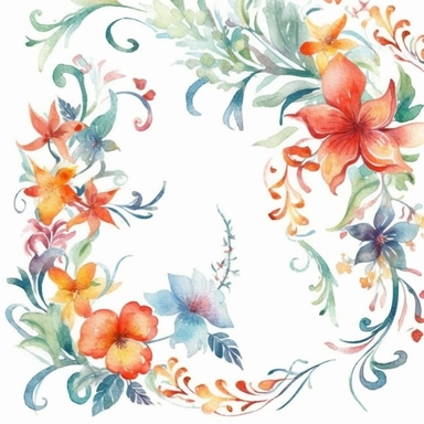 clipart thin watercolor floral flourishes corners for frames , white background