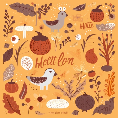 hello autumn clipart in vector format, in the style of light orange and light maroon, colorful animation stills, #myportfolio, mushroomcore, alex katz, dark white and dark azure, english major