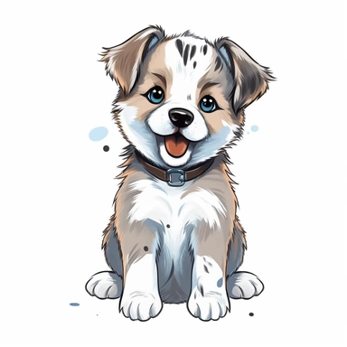 single isolated asset, cute adorable Siberian Huskie puppy frolicking, front view, chibi style, watercolor, professional vector clipart, white background