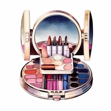 watercolor ultra realistic and hyper detailed illustration of a luxury makeup vanity mirror, clipart, white background