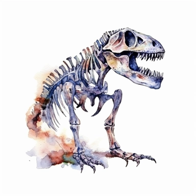Watercolor dinosaur bones clipart, white isolated background, space out, hd