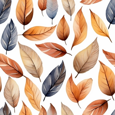 autumn leaves pattern watercolor floral watercolor pattern clip art free download, in the style of light indigo and brown, mosaic-like patterns, dark yellow and light brown, attention to fur and feathers texture, 3840x2160, hand-coloring, light gray and dark brown