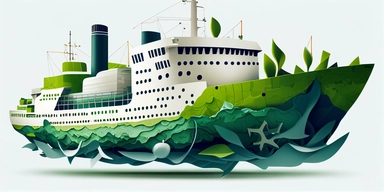 clipart, green emissions maritime ship, ecological, white background