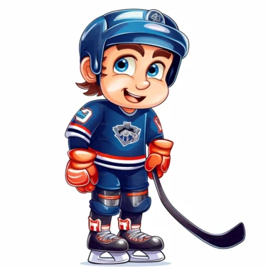 clipart of hockey player, white background, characiture