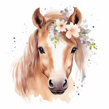 cute Pony , horse , Aquarell, sweet, watercolor, White Background, Clipart
