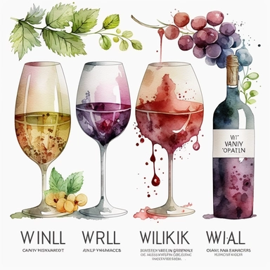 watercolor wine clipart 4 elements separated by 1in