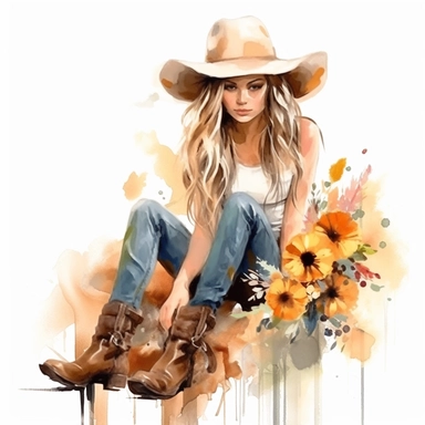Country Girl Watercolor, Boho Girls clipart, Digital Watercolor Illustration Girl, Girl Flowers Clipart, Watercolor Fashion Girl