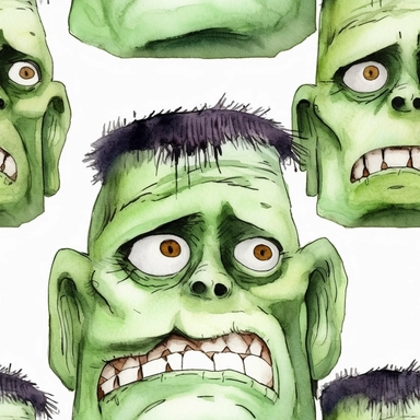 Seamless, Watercolor, Halloween Frankenstein 1 clipart, white background,