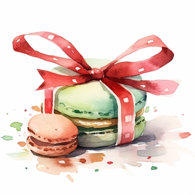 christmas macaron cookie wrapped in ribbon watercolor clipart attention to detail