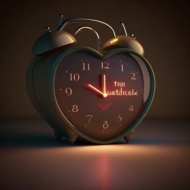 Good Night text space with heart clip and alarm clock. Make it realistic, ultra-detailed, very high quality, hyperrealistic, 8k