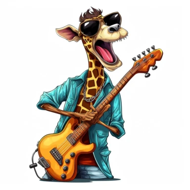A giraffe playing an electric guitar with its long neck, exuding musical talent and coolness clipart